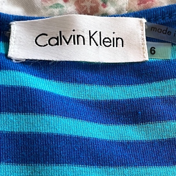 Calvin Klein Striped Blue/Turquoise/White T-Shirt Dress w/Belt, Size 8, Rayon - Picture 11 of 14